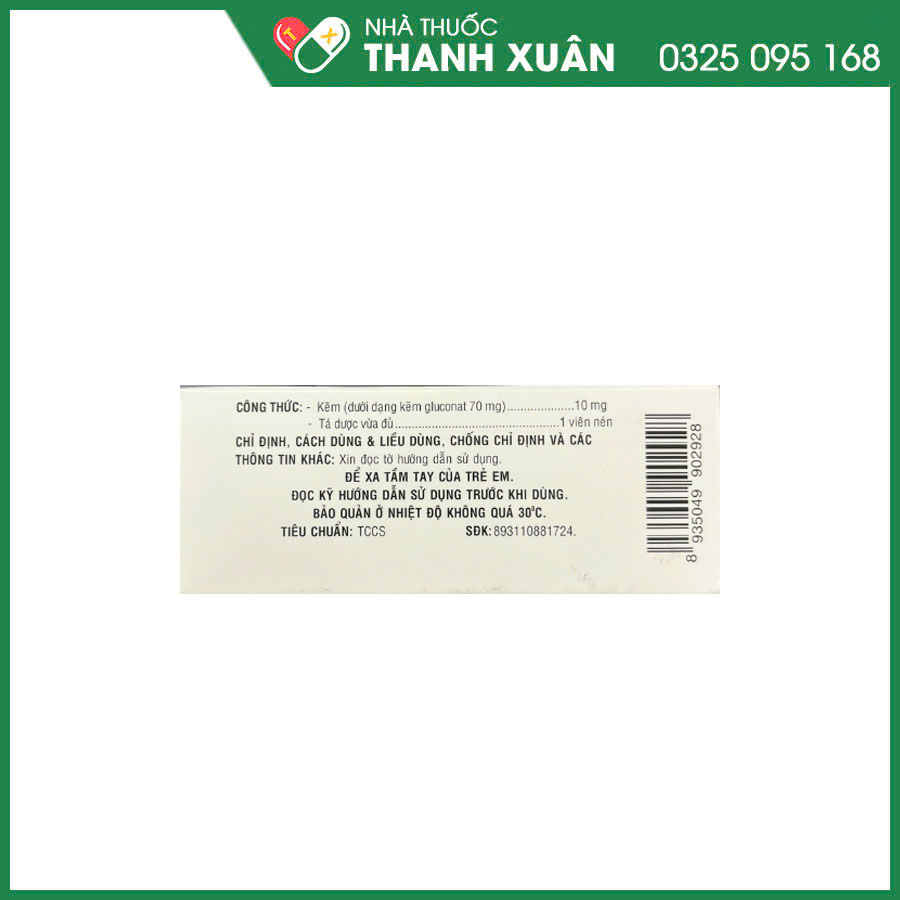 Farzincol thuốc bổ sung kẽm và điều trị thiếu kẽm